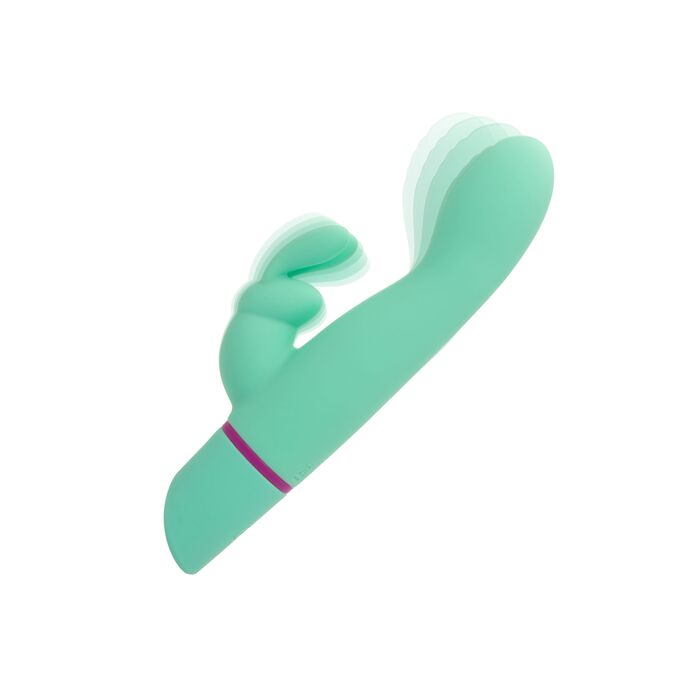 Vibrator rabbit cu balansare Rocking G Bunny CalExotics verde, detaliu urechi de iepuras