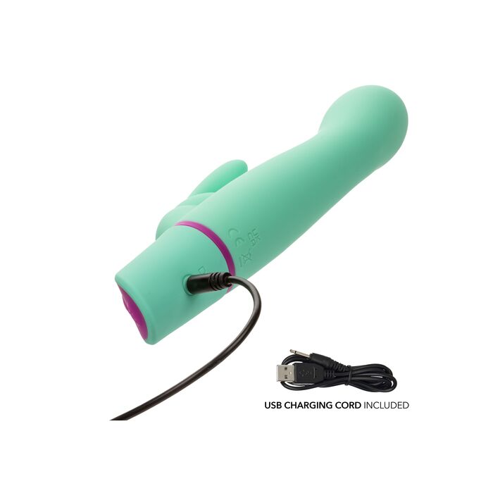 Vibrator rabbit cu balansare Rocking G Bunny CalExotics verde, detaliu port de incarcare USB