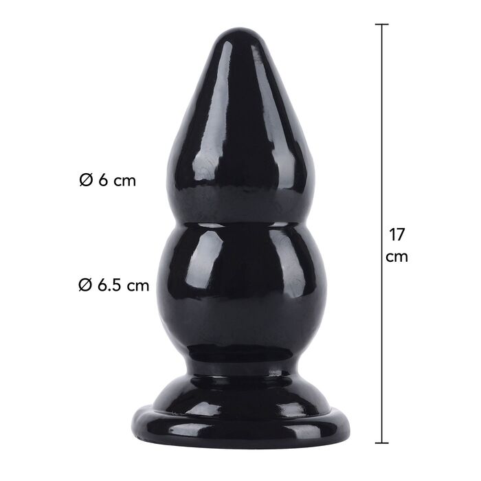 Dop anal dublu bulb Extreme Hidden Desire negru, infografic dimensiuni 17 cm lungime, 6 si 6.5 cm diametru