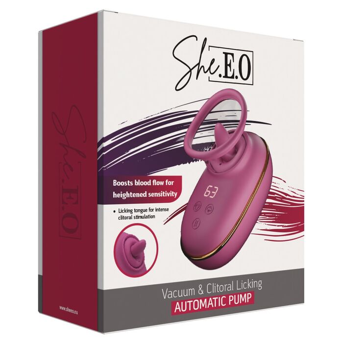 Stimulator Clitoridian cu Limba si Vacuum Licking Automatic Pump She.E.O, Roz cutia