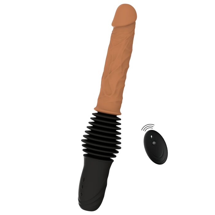 Vibrator realist cu dubla impingere Inferno Hidden Desire natural, vedere completa din alt unghi cu telecomanda