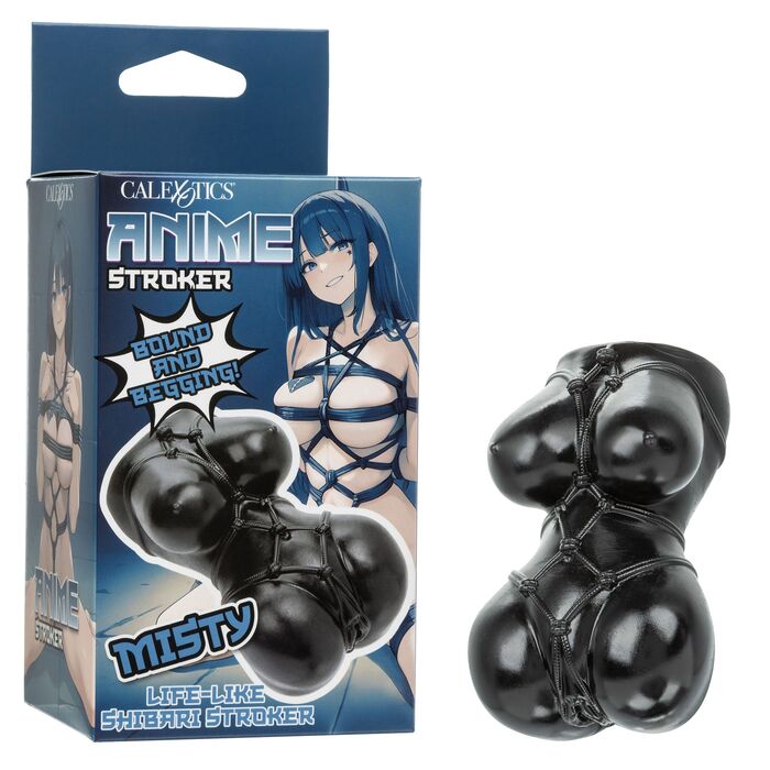 Masturbator anime Shibari Stroker Misty CalExotics negru, cutia si produsul alaturi
