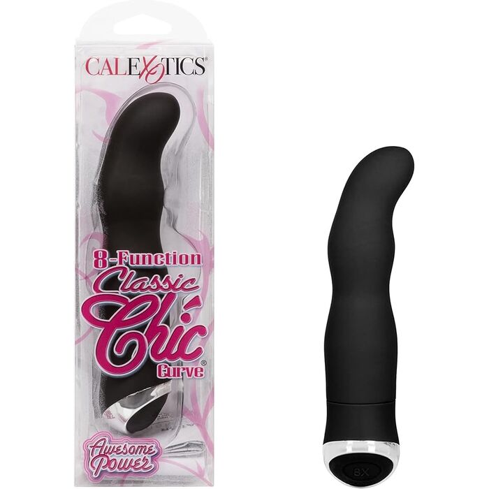 Vibrator 8-Function, CalExotics, Classic Chic, Curve - Negru cutie si produs