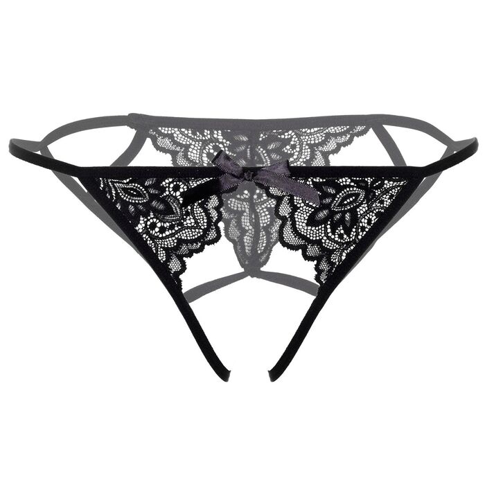 Chilot crotchless cu dantela si string Inez Daring Intimates negru, detaliu dantela scaloped