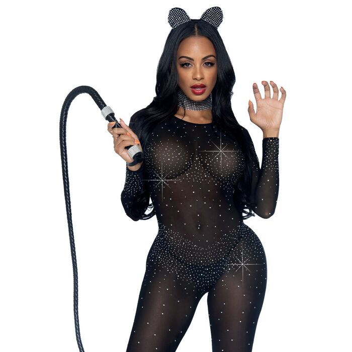Catsuit Transparent cu Strasuri Leg Avenue, Negru