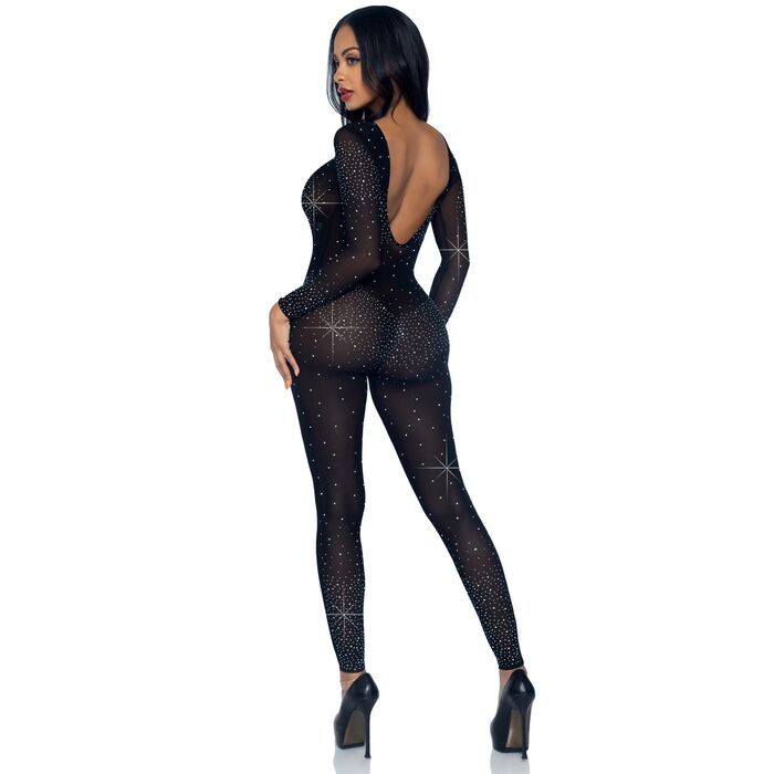 Catsuit Transparent cu Strasuri Leg Avenue, Negru