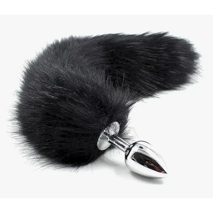 Dop anal Velvet Touch Faux Fur Fox Tail, Fetish Addict cu coada​ lunga 40 cm, Negru, 7 cm blanos
