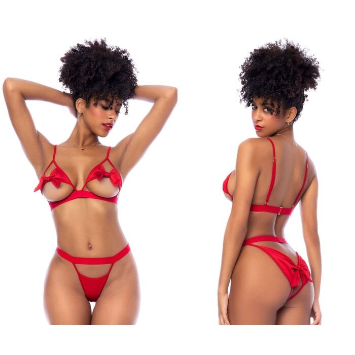 Set Lenjerie Intima Love Mapale - 8901 - Open‑Cup Bow Two‑Piece Set, Rosu model dublu