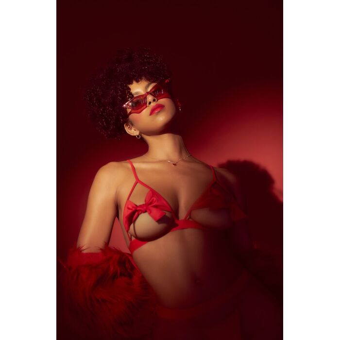 Set Lenjerie Intima Love Mapale - 8901 - Open‑Cup Bow Two‑Piece Set, Rosu prim plan