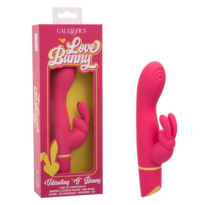 Vibrator Rabbit cu Doua Motoare Love Bunny CalExotics, Roz cutie si produs
