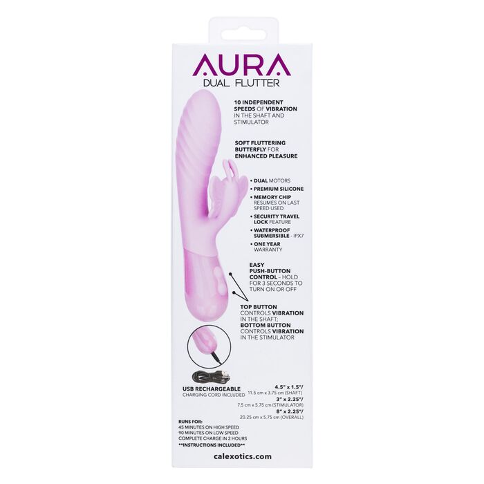 Vibrator Dublu cu Fluture Aura Dual Flutter CalExotics, Roz cutie spate