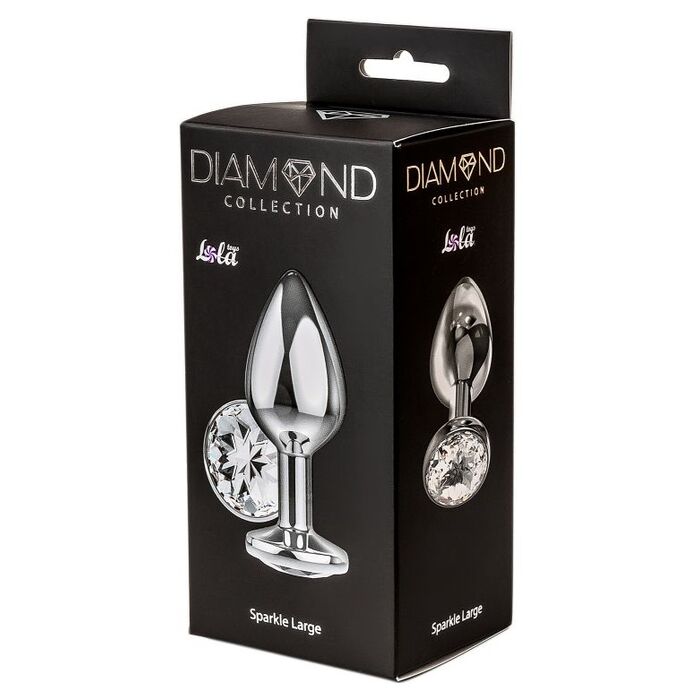 LOLA, Plug anal mare din argint Diamond Clear Sparkle Large cu cristal transparent - 8 cm cutie