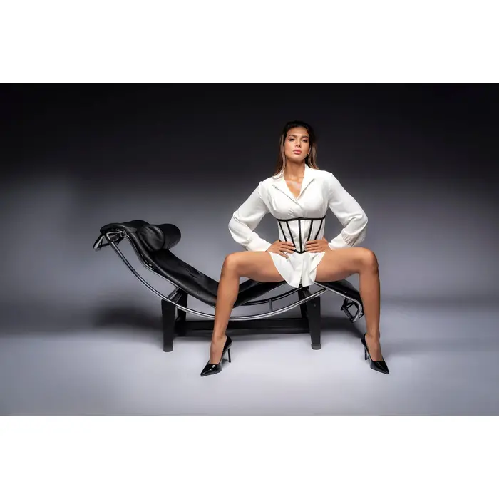 Set corset si tanga Mapale Dark Romance cu talie de viespe, negru, S-L model