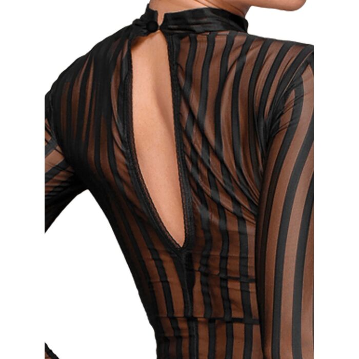 Rochie Neagra Semi transparenta cu dungi, din tul elastic cu dantela, Noir Handmade detaliu spate
