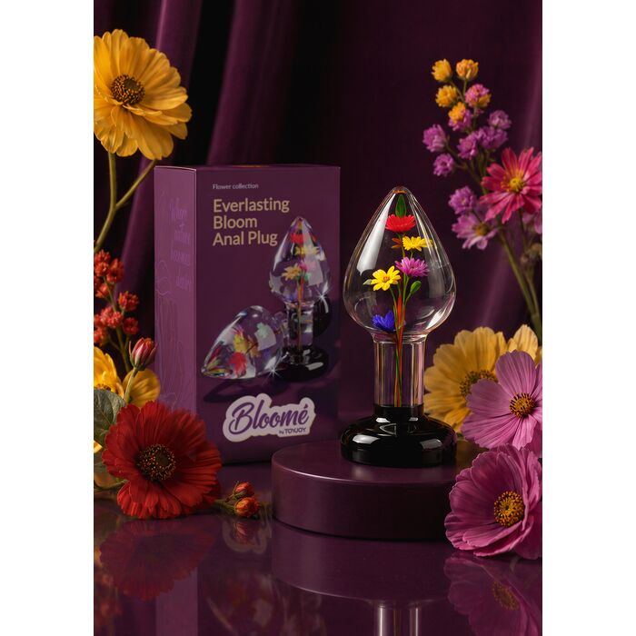 Plug anal Everlasting Bloom by ToyJoy, multicolor, detaliu al florilor colorate din interior