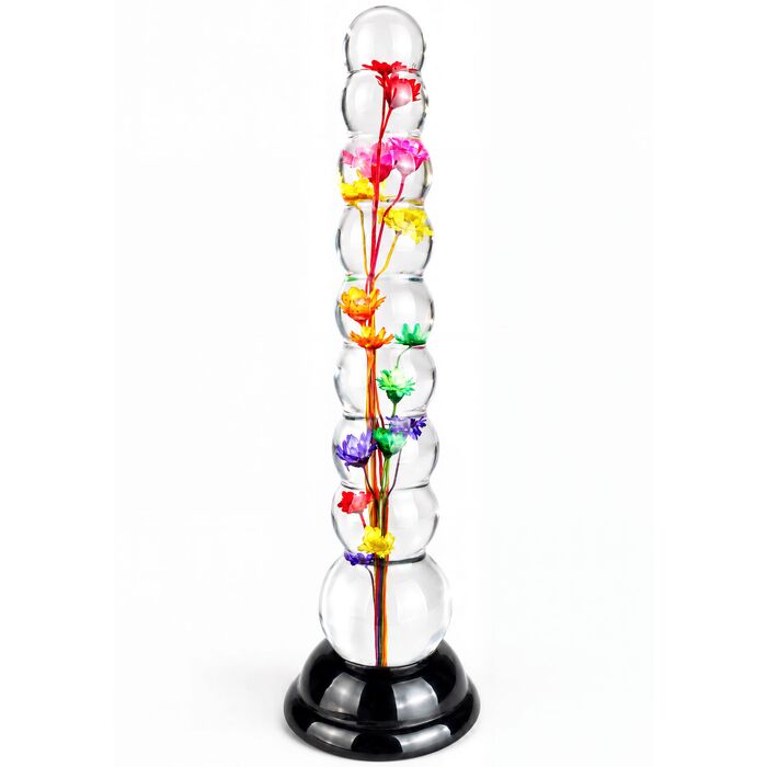 Dildo cu bile Everlasting Bloom by ToyJoy, multicolor, flori reale vizibile pe toata lungimea bilelor