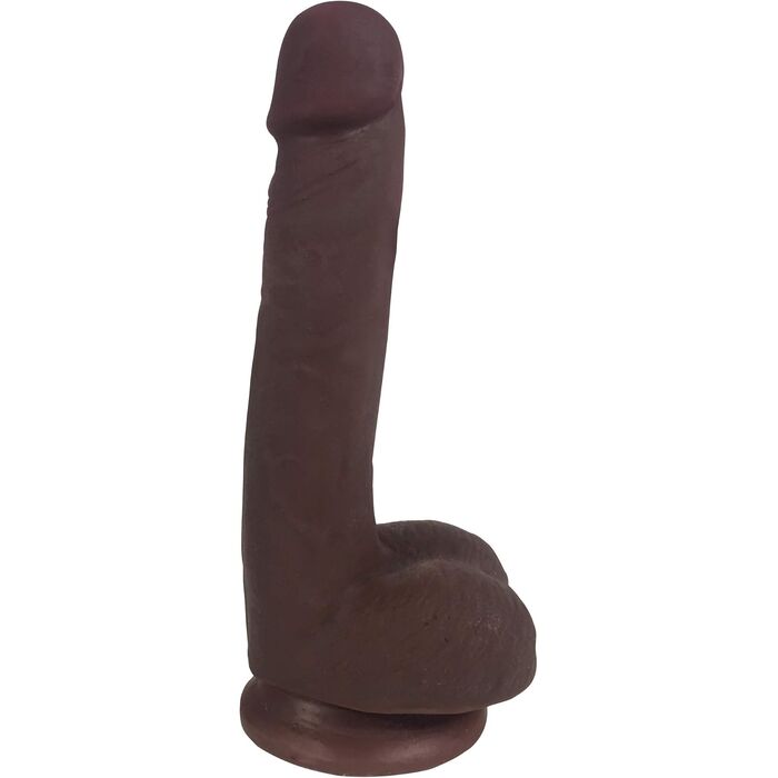 Dildo fin cu testicule Easy Riders by Curve, maro, vedere completa cu baza ventuza