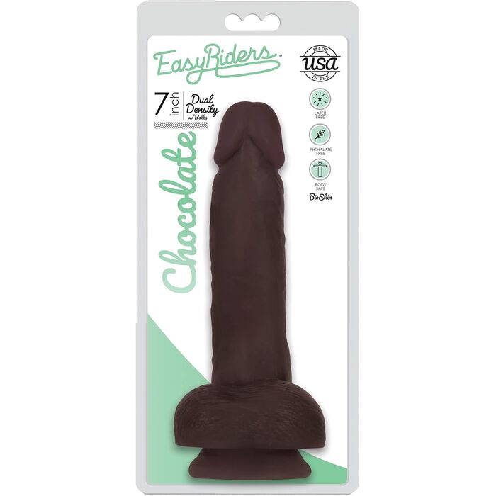 Dildo fin cu testicule Easy Riders by Curve, maro, cutia originala 7 inch Dual Density
