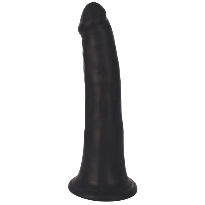 Dildo fin Thinz 8 inch by Curve, negru, vedere completa cu baza ventuza