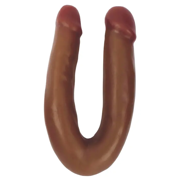 Dildo dublu fin Thinz Double Dipper by Curve, maro, forma U completa cu doua capete