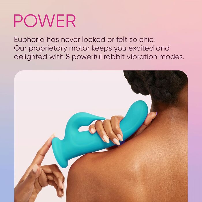 Vibrator rabbit cu rotatie si telecomanda Pirouette by Femme Funn, turcoaz, folosit pe umar