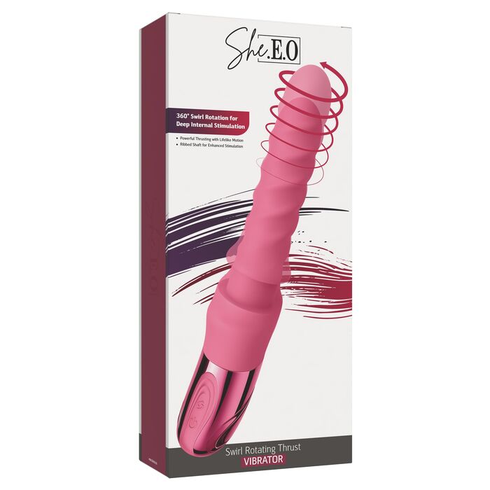 Vibrator rotativ cu impingere Swirl She.E.O, roz, detaliu tija striata