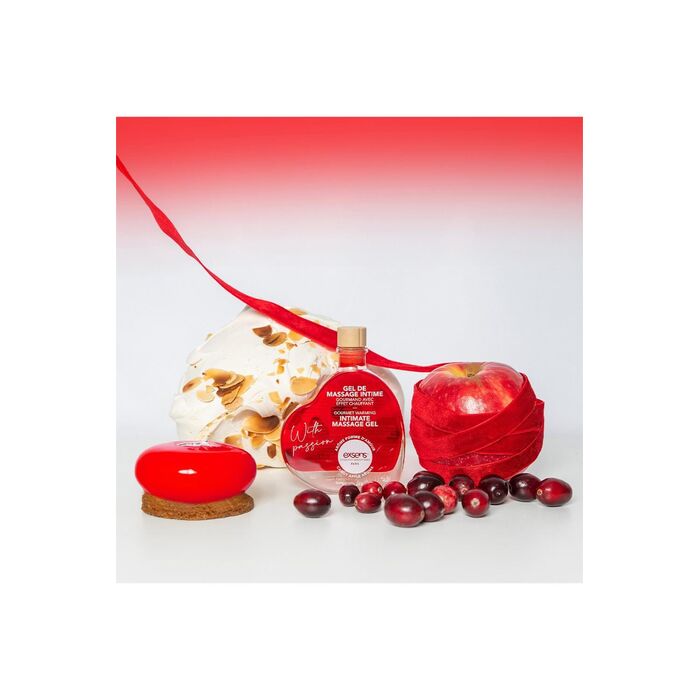 Gel de masaj incalzire cu aroma de mar candy With Passion by Exsens, vedere din profil a sticlei