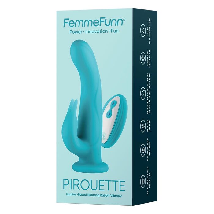 Vibrator rabbit cu rotatie si telecomanda Pirouette by Femme Funn, turcoaz, ambalaj original