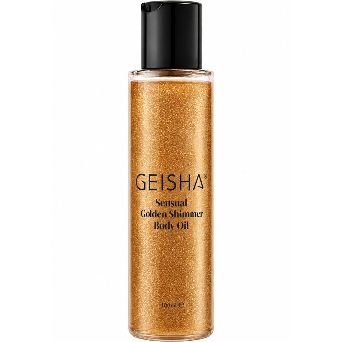 Ulei de masaj Sensual Golden Shimmer by Geisha, sticla de 100 ml cu capac negru