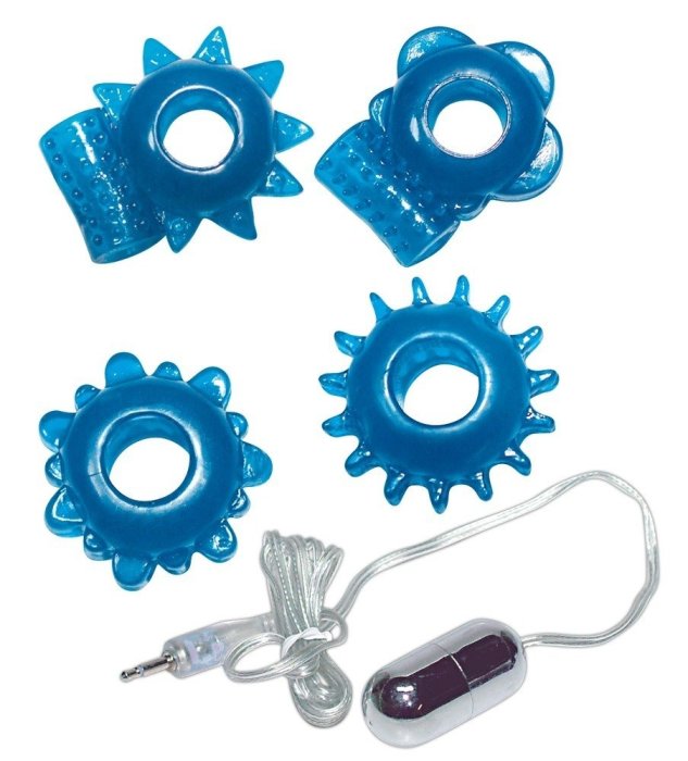 Set 4 Inele si Vibrator Glont You2Toys »Penis Emotion« Albastru