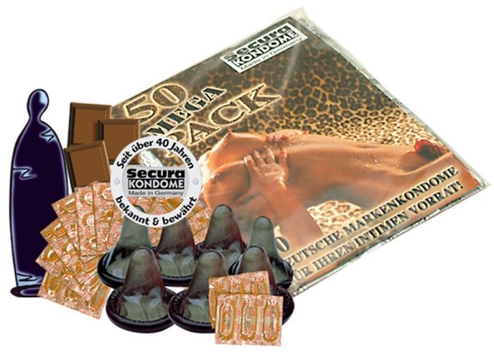 50 buc. Prezervative Negre Secura BOX Ciocolata - vedere frontala