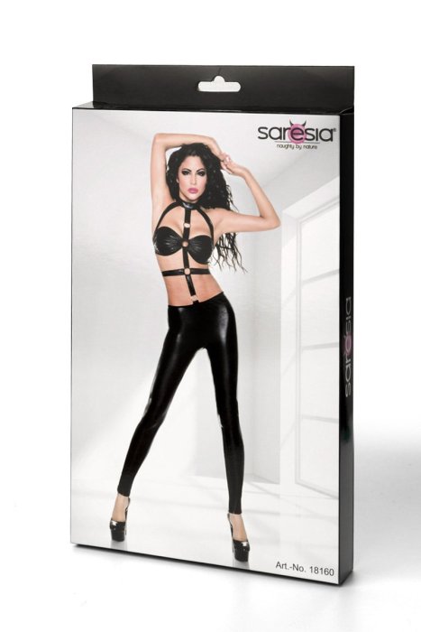 Latex Look Overall Saresia - Negru - detaliu design
