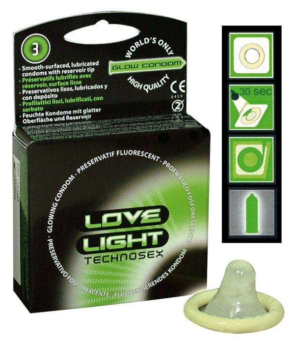 3 Buc. Prezervative Fosforescente Love Light - detaliu design