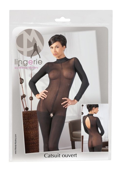 Bodystocking All  Mandy Mystery - Negru - vedere spate
