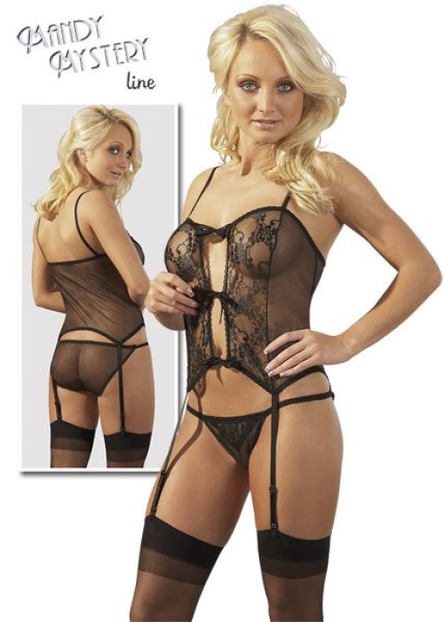 Babydoll Set Negru, 4 piese# - dimensiuni complete