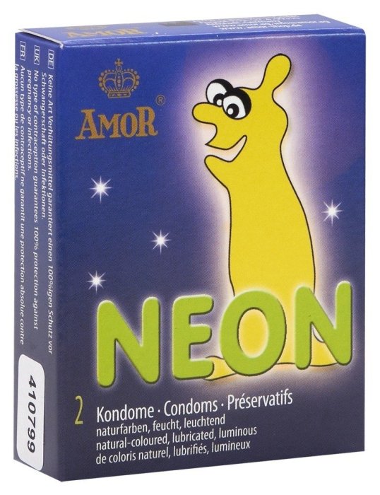 Prezervative Fosforescente Amor "Neon" 3 Bucati - vedere frontala