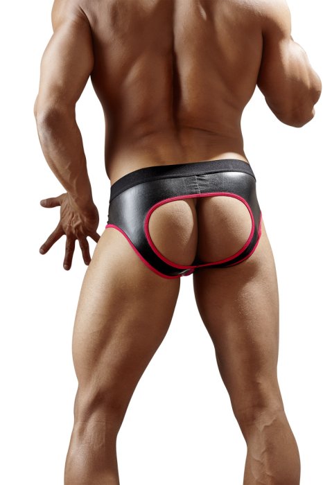 Chiloti Barbati JockStrap Negru - Rosu# - vedere frontala