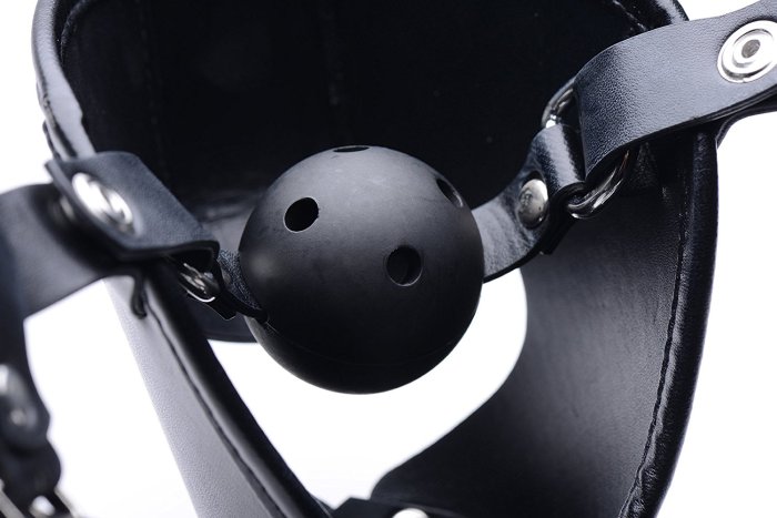 Masca Master Series "Pup Puppy Play Hood and Breathable Ball Gag" - Negru##