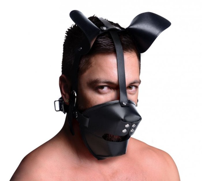 Masca Master Series "Pup Puppy Play Hood and Breathable Ball Gag" - Negru##