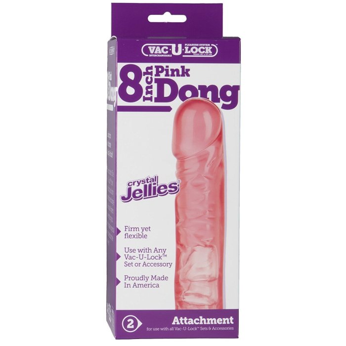 Dildo Vac-U-Lock Pink Crystal Jellies - dimensiuni complete