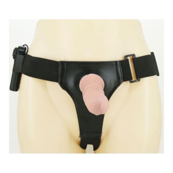 Strapon barbati cu vibratii - prelungitor penis natural - vedere spate