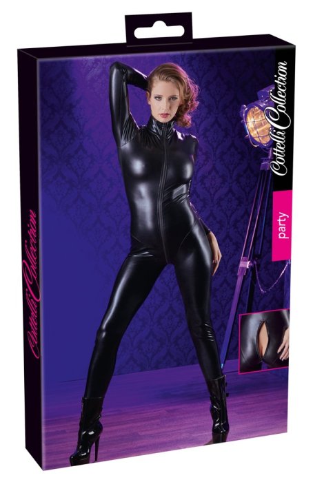 Salopeta Latex Femei, Jumpsuit Negru# - vedere laterala