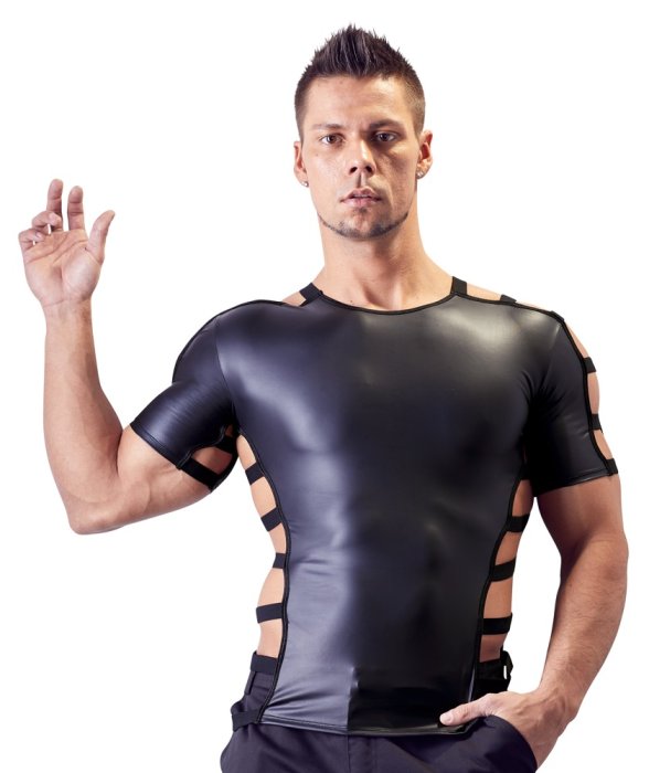 Tricou Negru Barbati Neopren Look - detaliu design