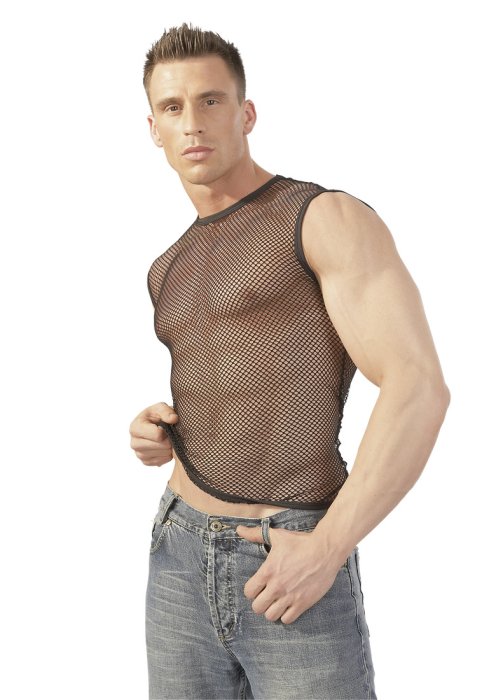 Tricou negru din plasa pentru barbati# - detaliu design