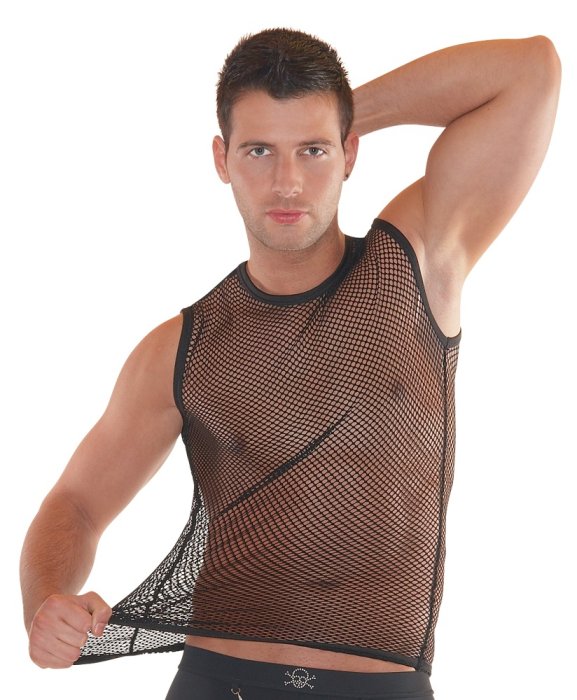 Tricou negru din plasa pentru barbati# - vedere frontala