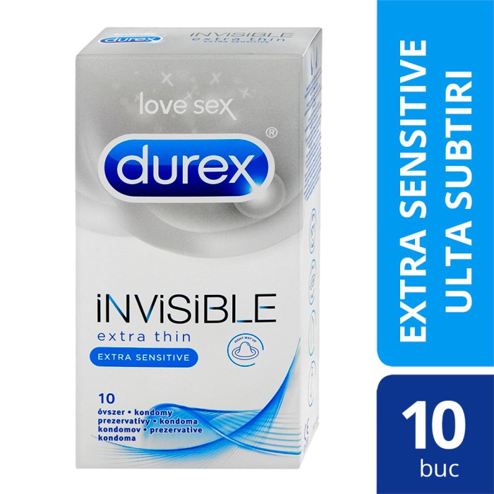 Prezervative Durex Invisible, Extra Sensitive 10 bucati - vedere frontala