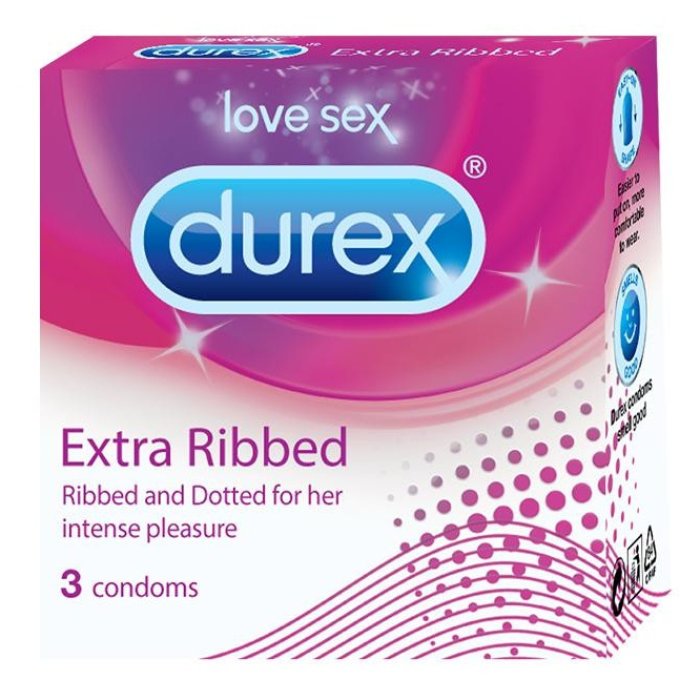 Prezervativ Durex 3 buc, Extra Ribbed - vedere frontala