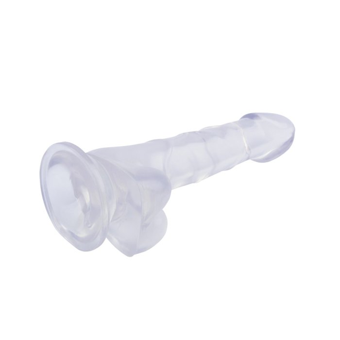 Dildo Realistic cu scrot din silicon transparent Hi-Rubber, 19,5cm x 3,5cm - dimensiuni complete