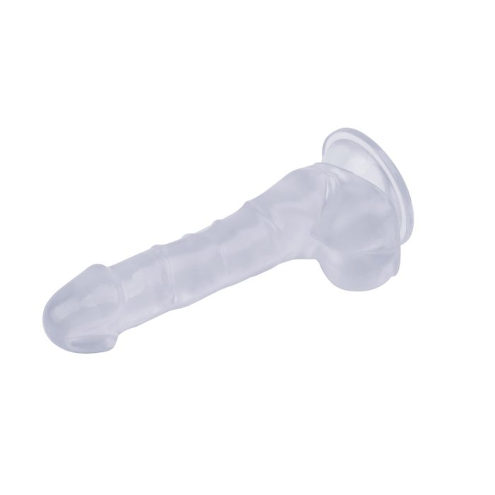 Dildo Realistic cu scrot din silicon transparent Hi-Rubber, 19,5cm x 3,5cm - culoare si material