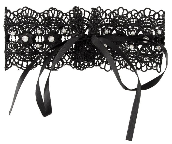 Choker Elegant Dantela Neagra cu Strassuri# - detaliu finisaj